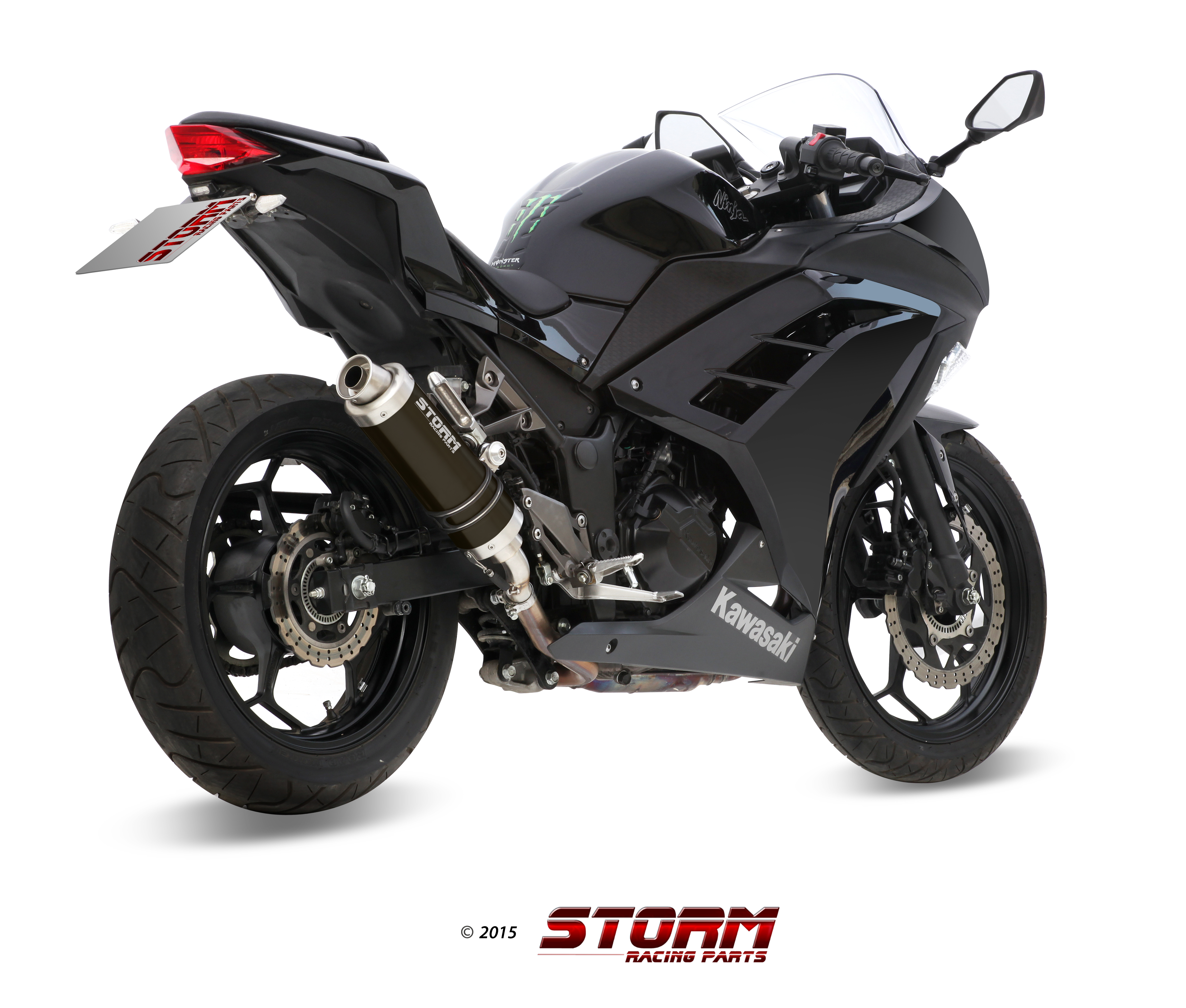 Regnbue Fahrenheit Drivkraft KAWASAKI NINJA 300 Exhaust Storm Gp Black stainless steel K.038.LXSB - Storm