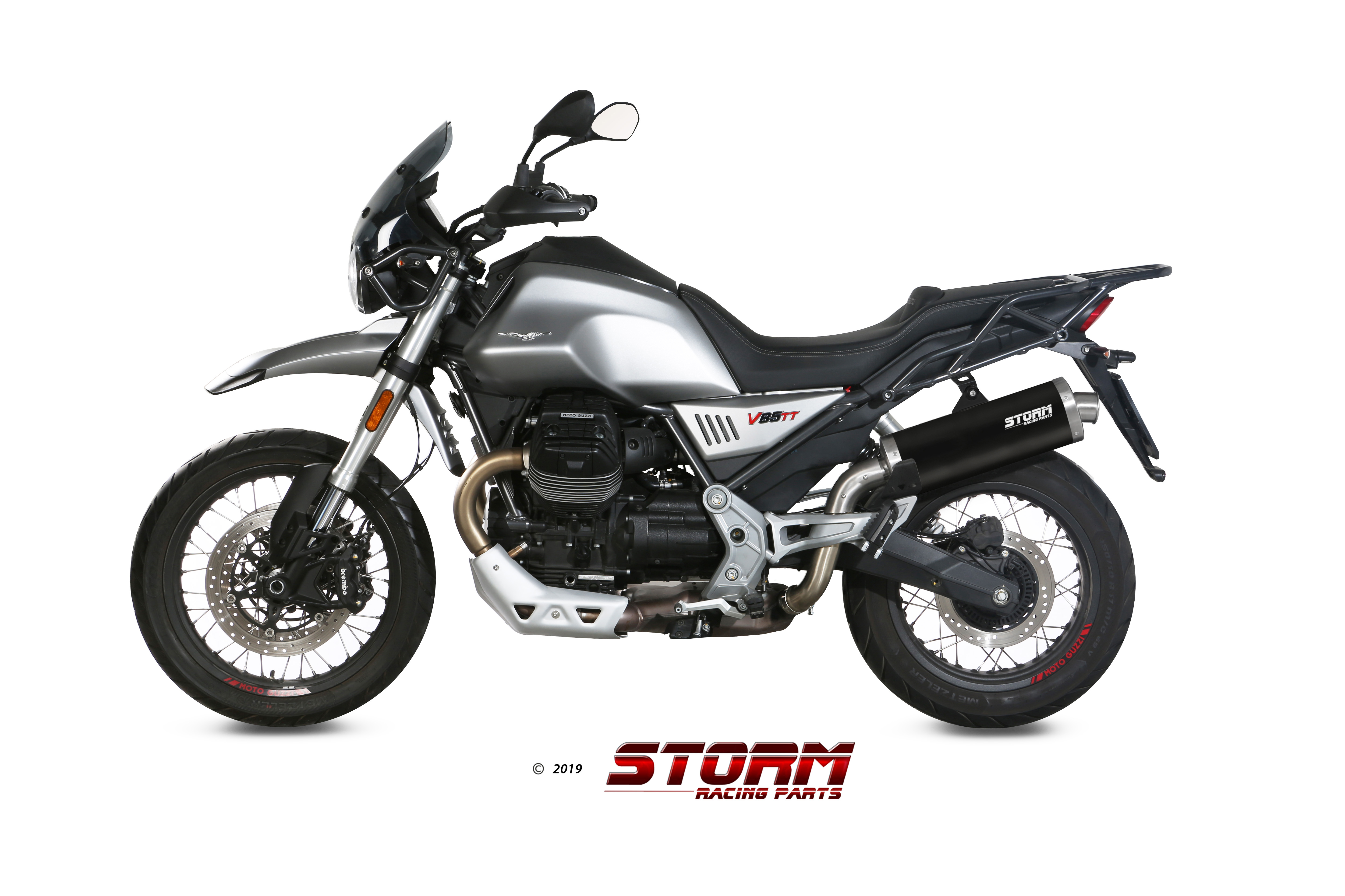 Scarico MOTO GUZZI V85 TT Storm Oval Inox negro M.013.LX2B 